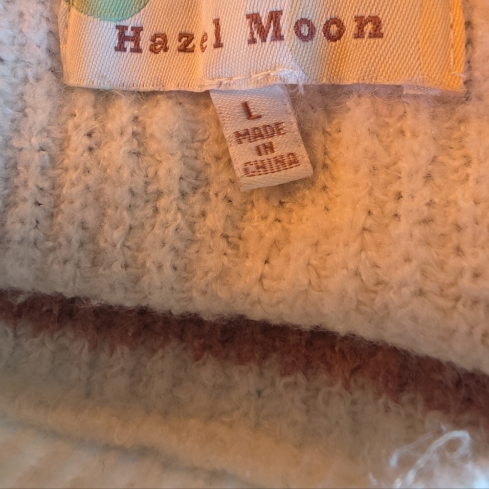 Hazel Moon Striped Sweater L Cream Pink Gray Soft Cozy Cropped Knit - Picture 6 of 7
